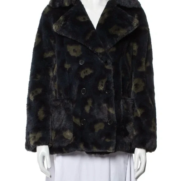 Zadig & Voltaire Miles Leo Green Leopard Faux Fur Coat Size Small - Picture 2 of 3